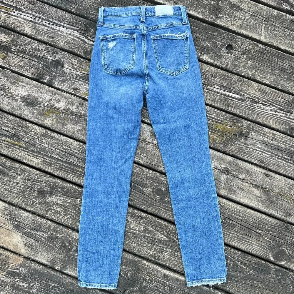 Pistola Skinny Jeans Women 25 Blue Distressed High Rise Raw Hem P6643CSF-LEY